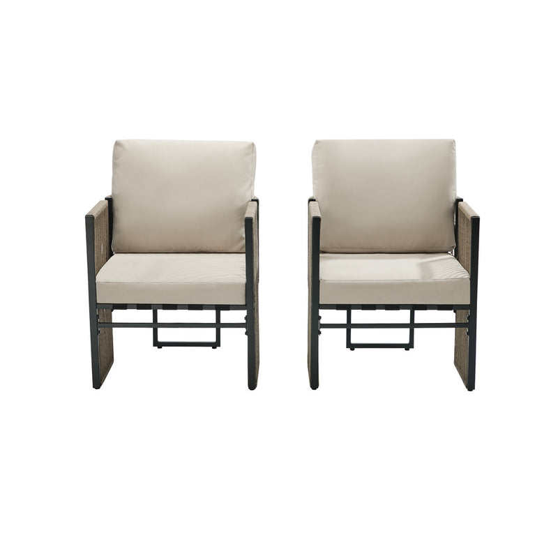 Oikiture 2 Pieces Outdoor Patio Chair with Cushions Woven Rope