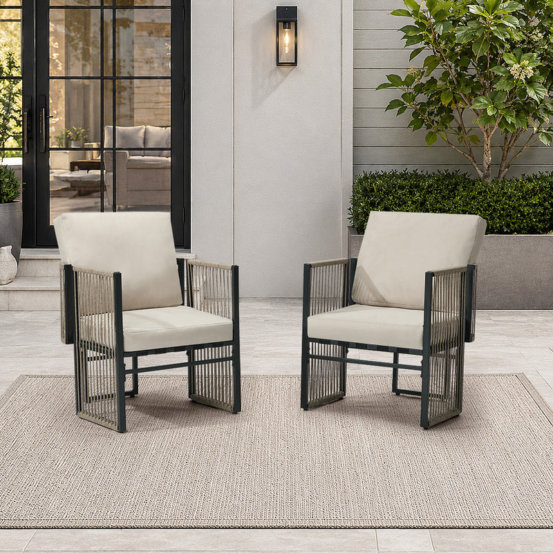 Oikiture 2 Pieces Outdoor Patio Chair with Cushions Woven Rope