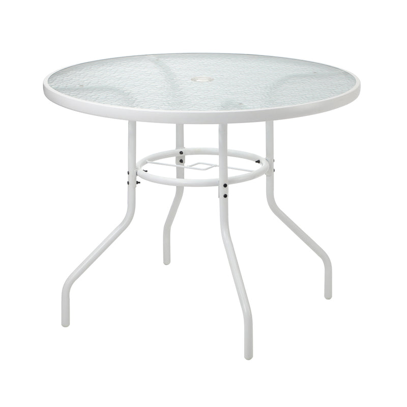 Livsip 90cm Outdoor Dining Glass Table Round Patio Furniture White