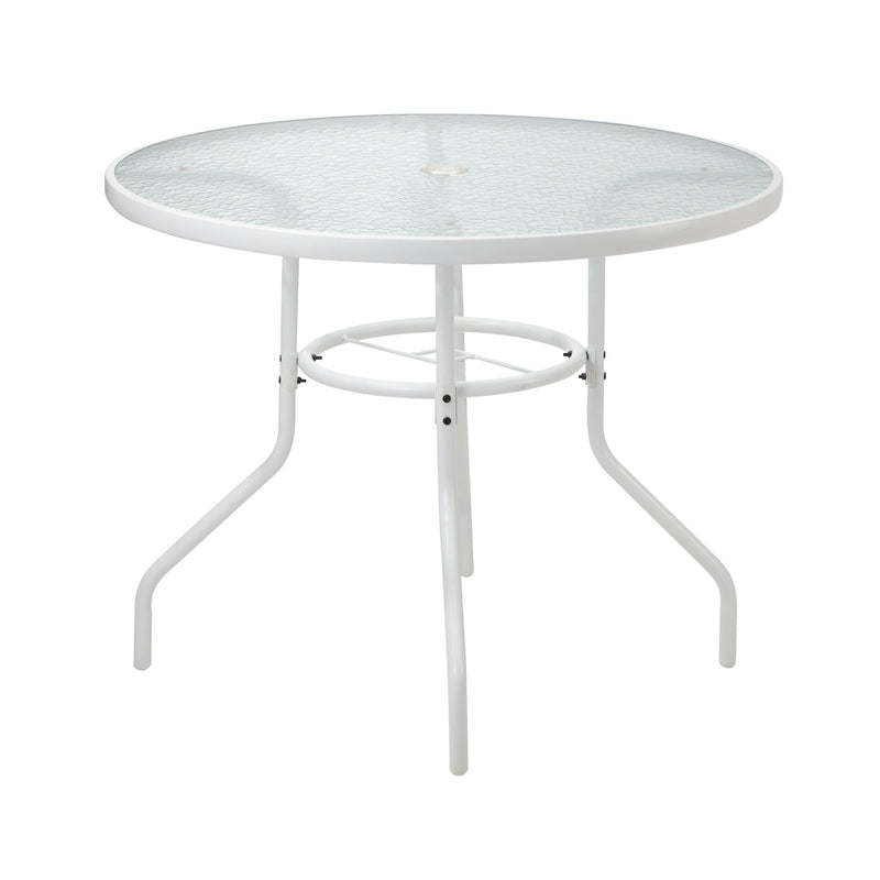 Livsip 90cm Outdoor Dining Glass Table Round Patio Furniture White