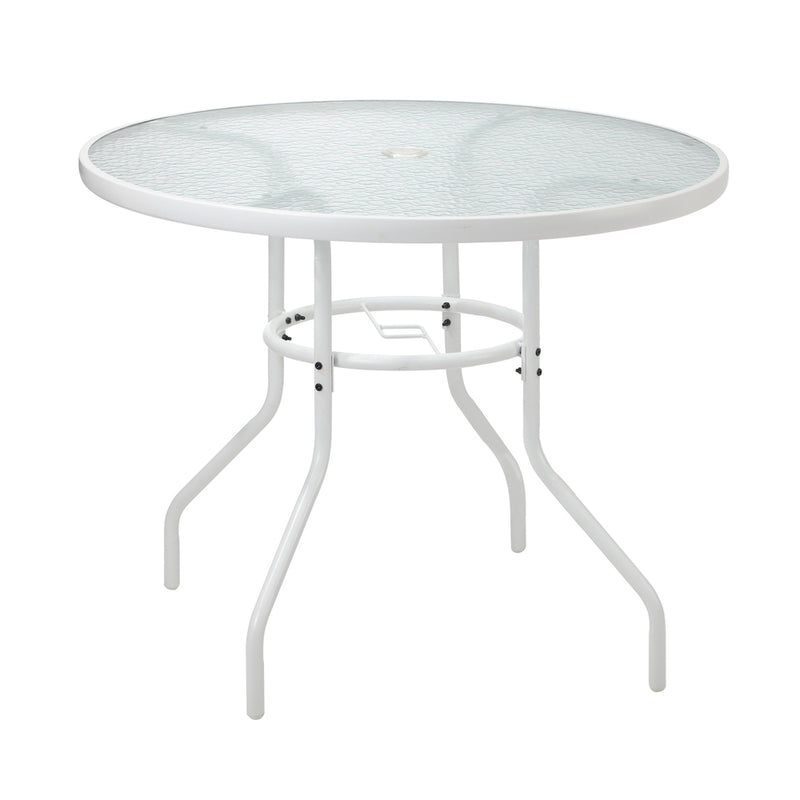 Livsip 90cm Outdoor Dining Glass Table Round Patio Furniture White