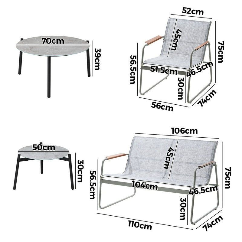 Livsip 4 Seater Outdoor Lounge Set Patio Set Grey Table