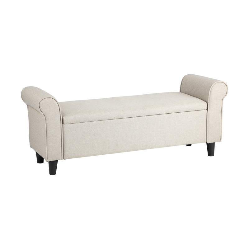 Oikiture Storage Ottoman Linen Fabric Large Beige
