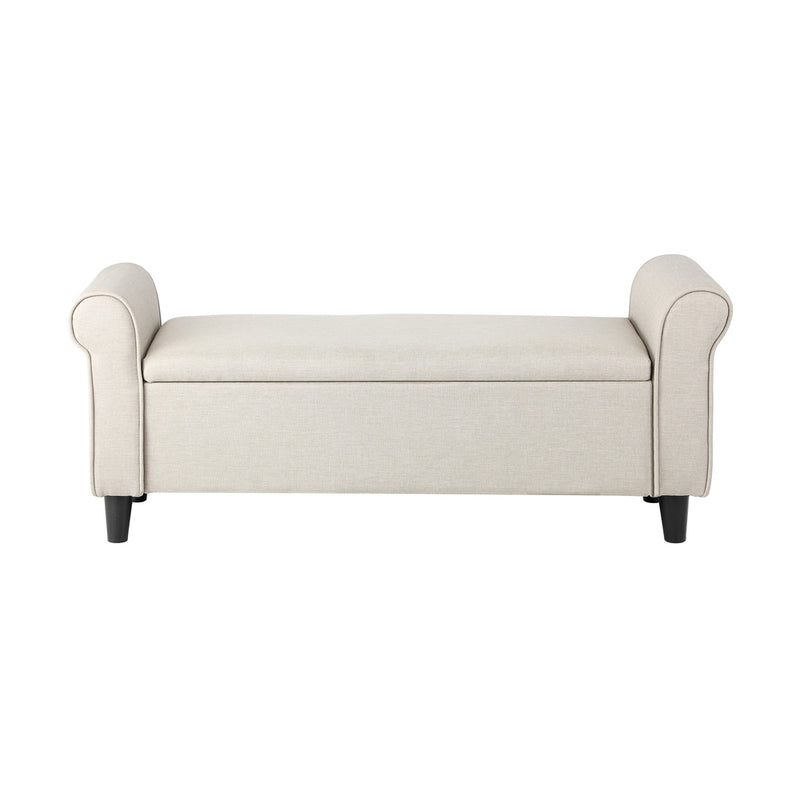 Oikiture Storage Ottoman Linen Fabric Large Beige