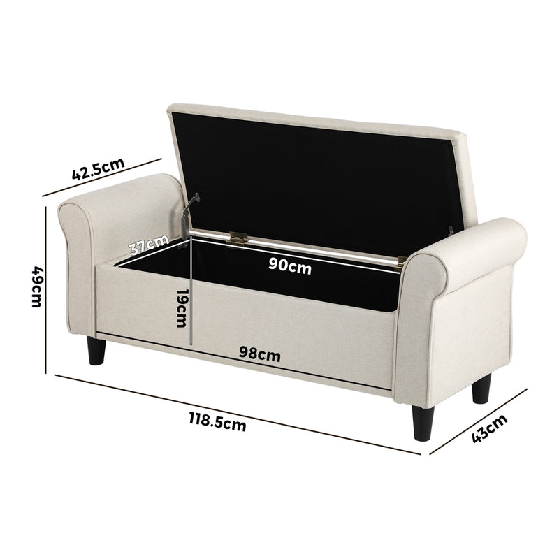 Oikiture Storage Ottoman Linen Fabric Large Beige