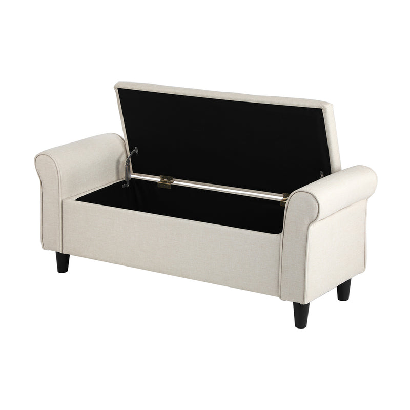 Oikiture Storage Ottoman Linen Fabric Large Beige