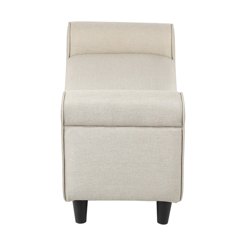 Oikiture Storage Ottoman Linen Fabric Large Beige