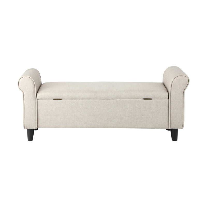 Oikiture Storage Ottoman Linen Fabric Large Beige