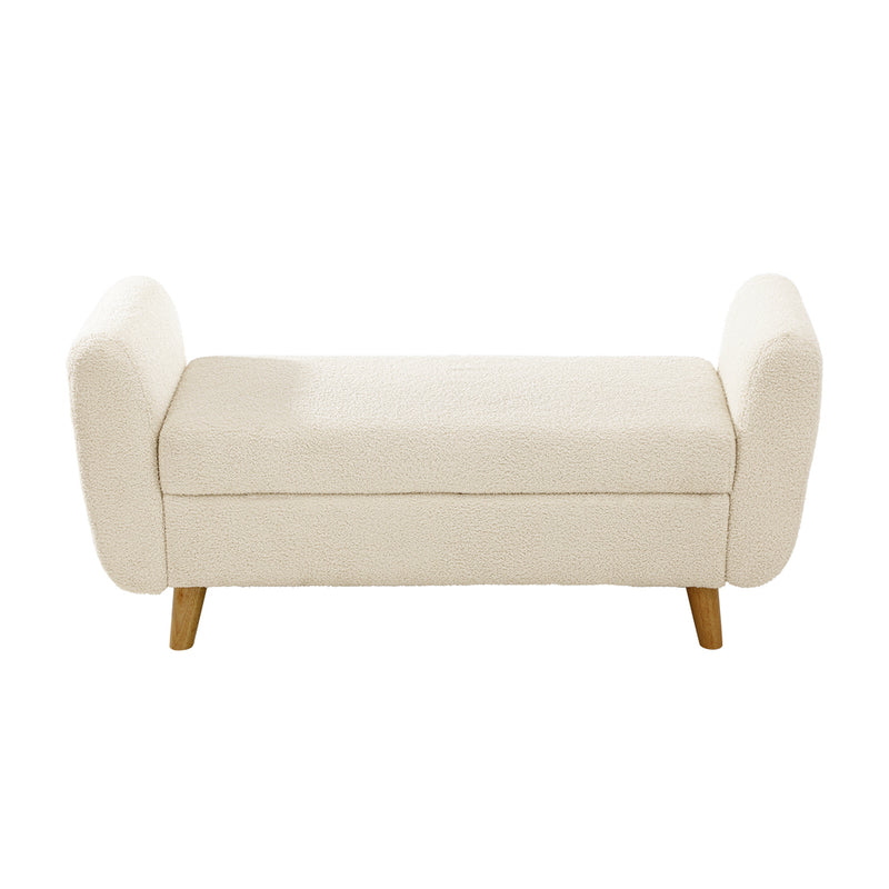 Oikiture Storage Ottoman Sherpa Fabric White with Armrests