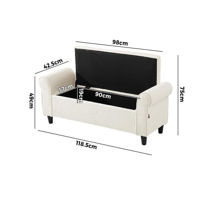 Oikiture Storage Ottoman Faux Sherpa Fabric Large White