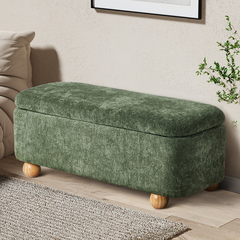 Oikiture Storage Ottoman Blanket Box Bench Chenille Ball Foot Stool