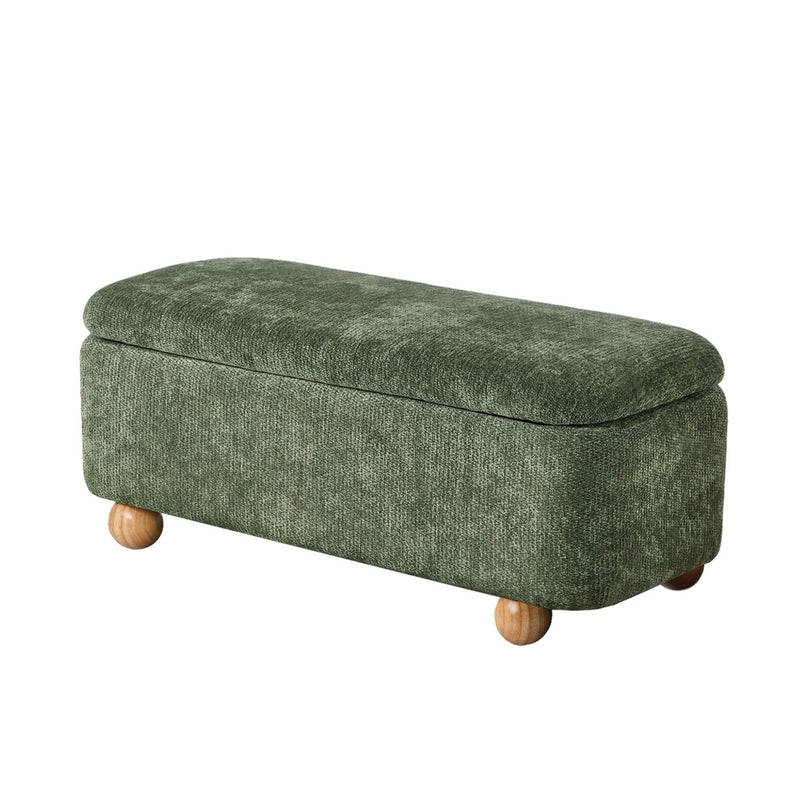 Oikiture Storage Ottoman Blanket Box Bench Chenille Ball Foot Stool