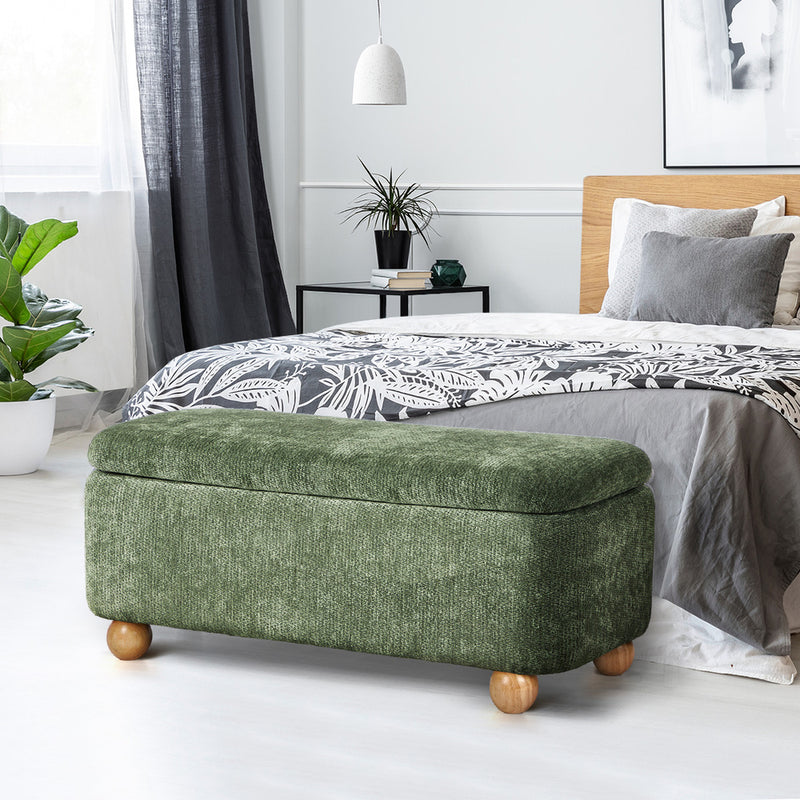 Oikiture Storage Ottoman Blanket Box Bench Chenille Ball Foot Stool