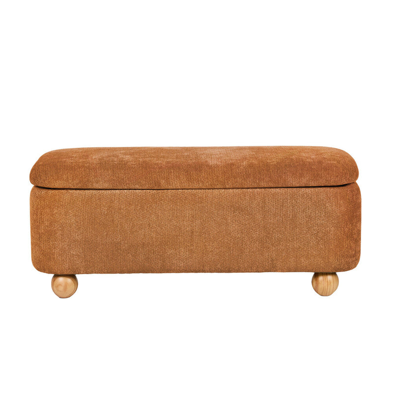 Oikiture Chenille Storage Ottoman Bench Chest Footrest Caramel Brown