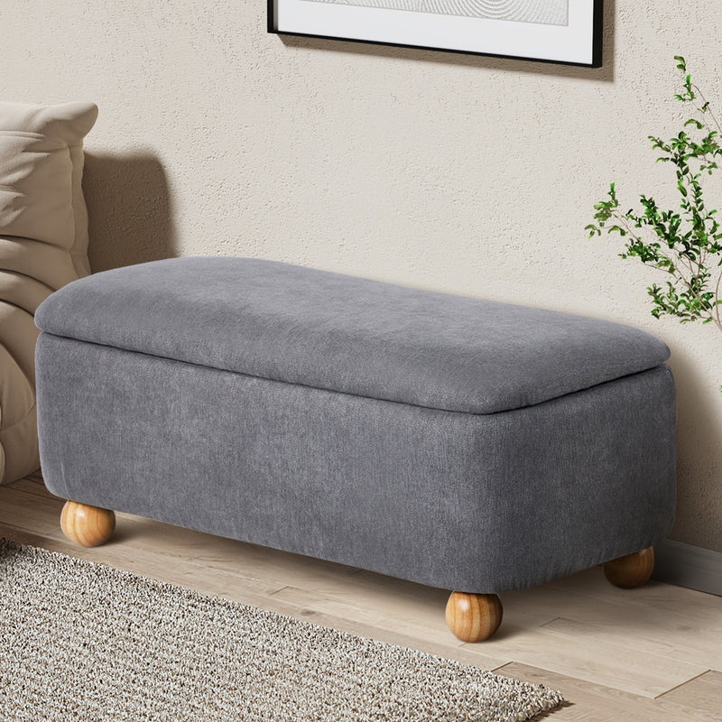 Oikiture Storage Ottoman Foot Stool Linen Couch Bench Blanket Box