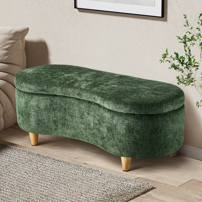 Oikiture Storage Ottoman Cashew Footstool Chenille Chest Box Green