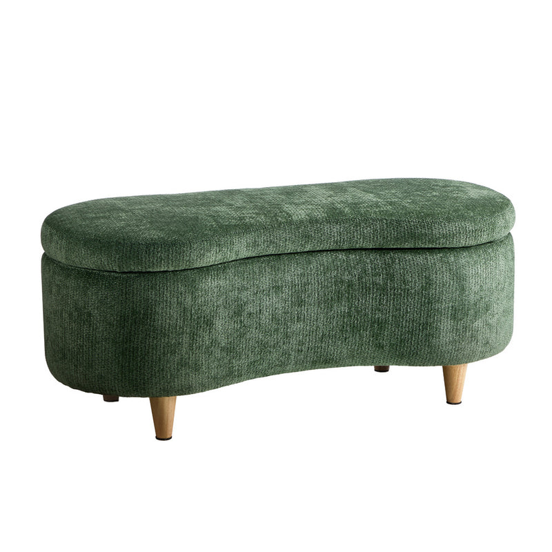 Oikiture Storage Ottoman Cashew Footstool Chenille Chest Box Green