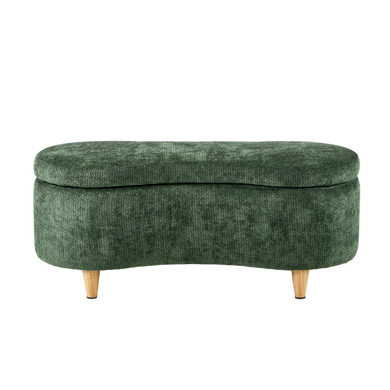 Oikiture Storage Ottoman Cashew Footstool Chenille Chest Box Green