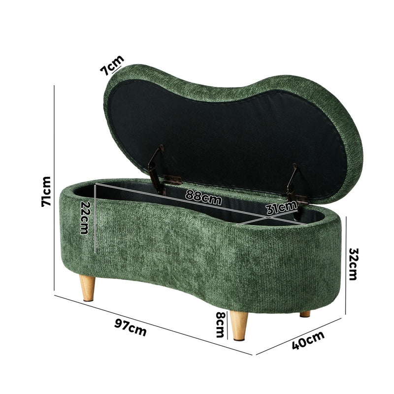 Oikiture Storage Ottoman Cashew Footstool Chenille Chest Box Green