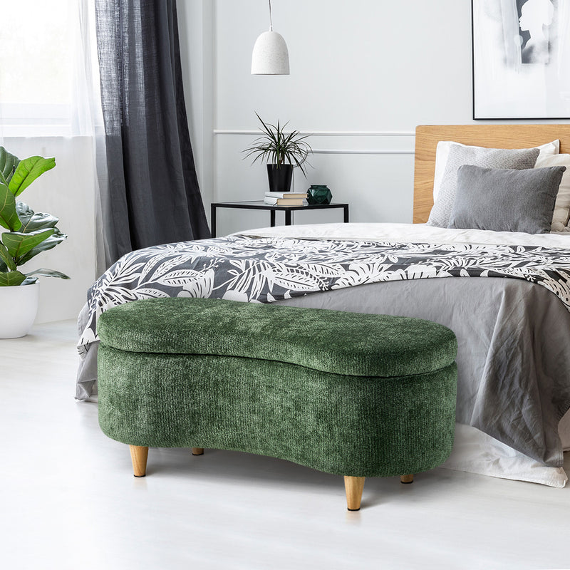 Oikiture Storage Ottoman Cashew Footstool Chenille Chest Box Green