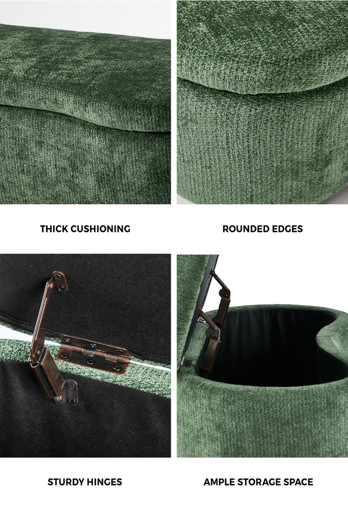 Oikiture Storage Ottoman Cashew Footstool Chenille Chest Box Green
