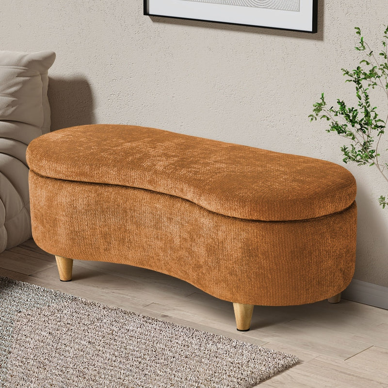 Oikiture Storage Ottoman Cashew Footstool Chenille Bench Blanket Brown