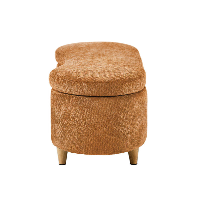 Oikiture Storage Ottoman Cashew Footstool Chenille Bench Blanket Brown