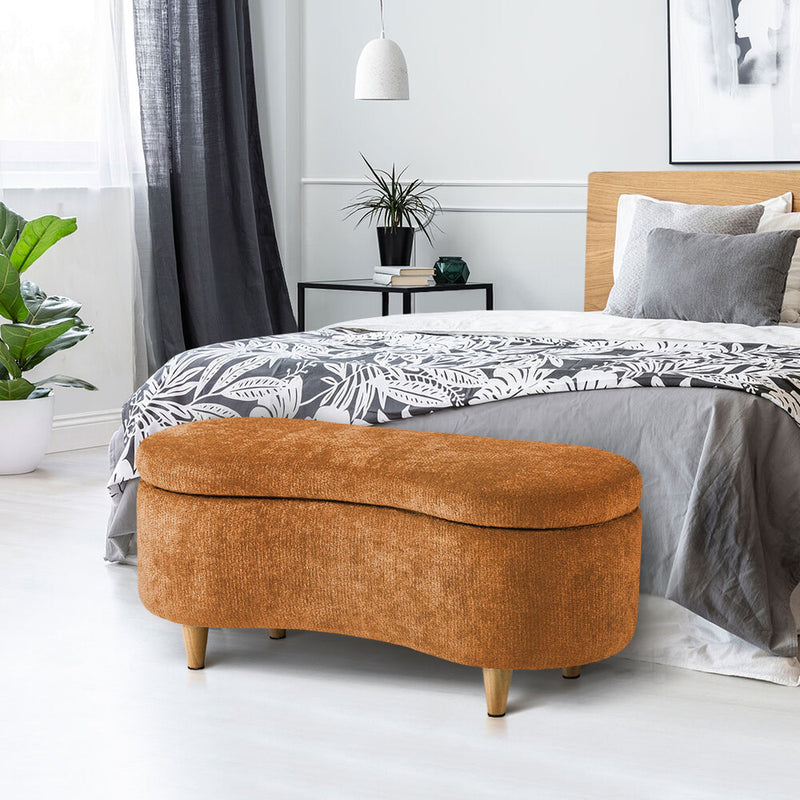 Oikiture Storage Ottoman Cashew Footstool Chenille Bench Blanket Brown