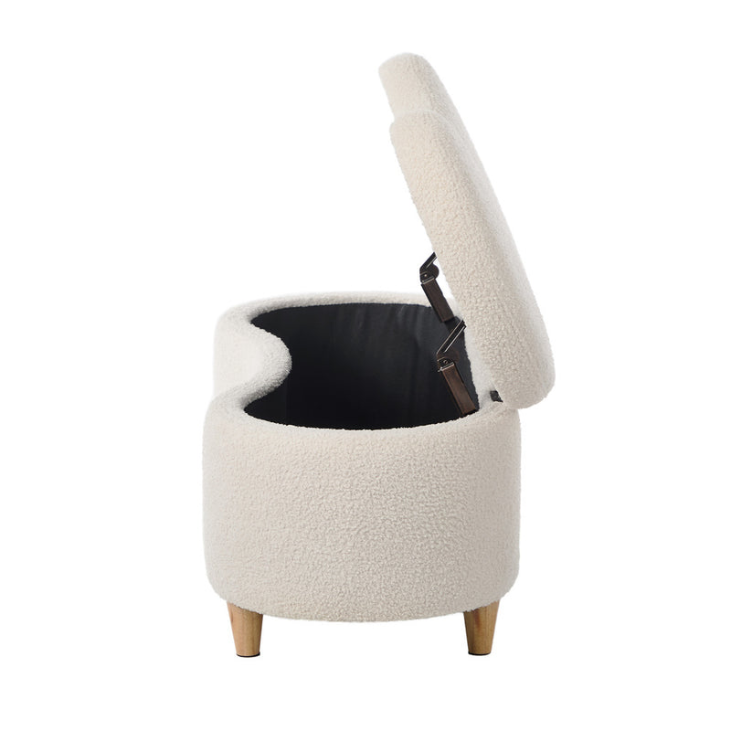 Oikiture Storage Ottoman Cashew Foot Stool Teddy Boucle Chest Bench