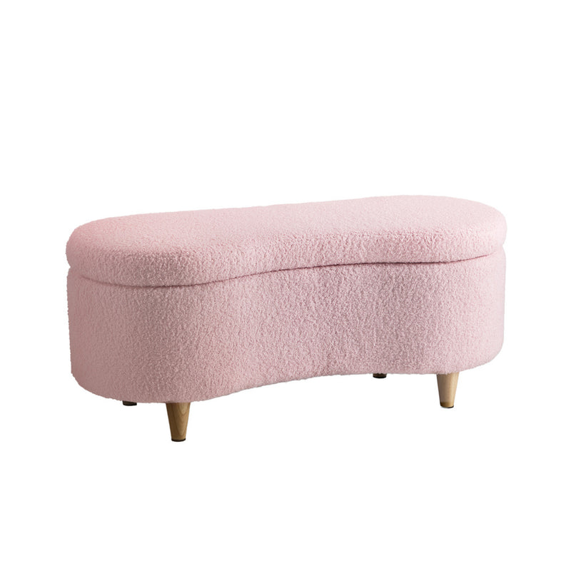 Oikiture Storage Ottoman Cashew Teddy Boucle Chest Bench Stool Pink