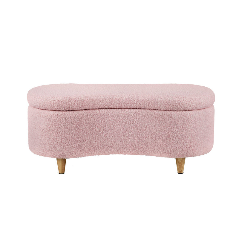 Oikiture Storage Ottoman Cashew Teddy Boucle Chest Bench Stool Pink