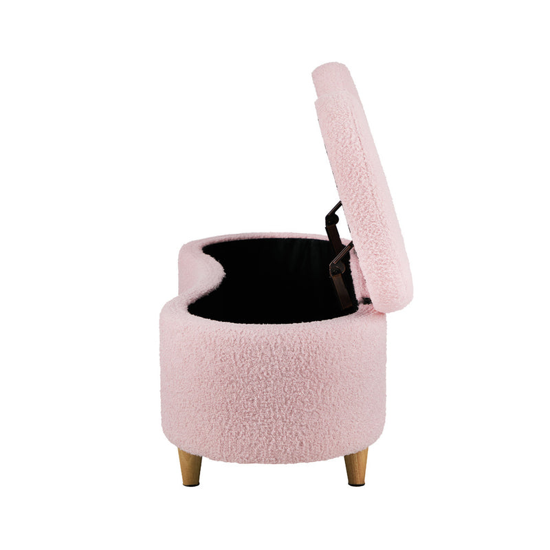 Oikiture Storage Ottoman Cashew Teddy Boucle Chest Bench Stool Pink