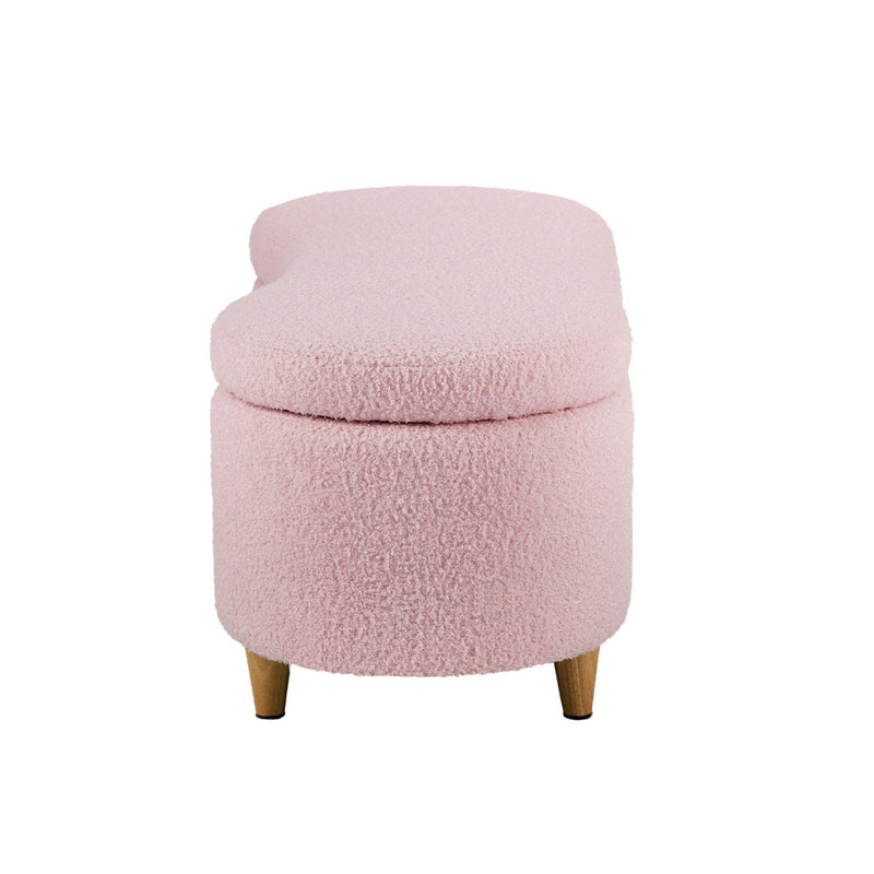 Oikiture Storage Ottoman Cashew Teddy Boucle Chest Bench Stool Pink