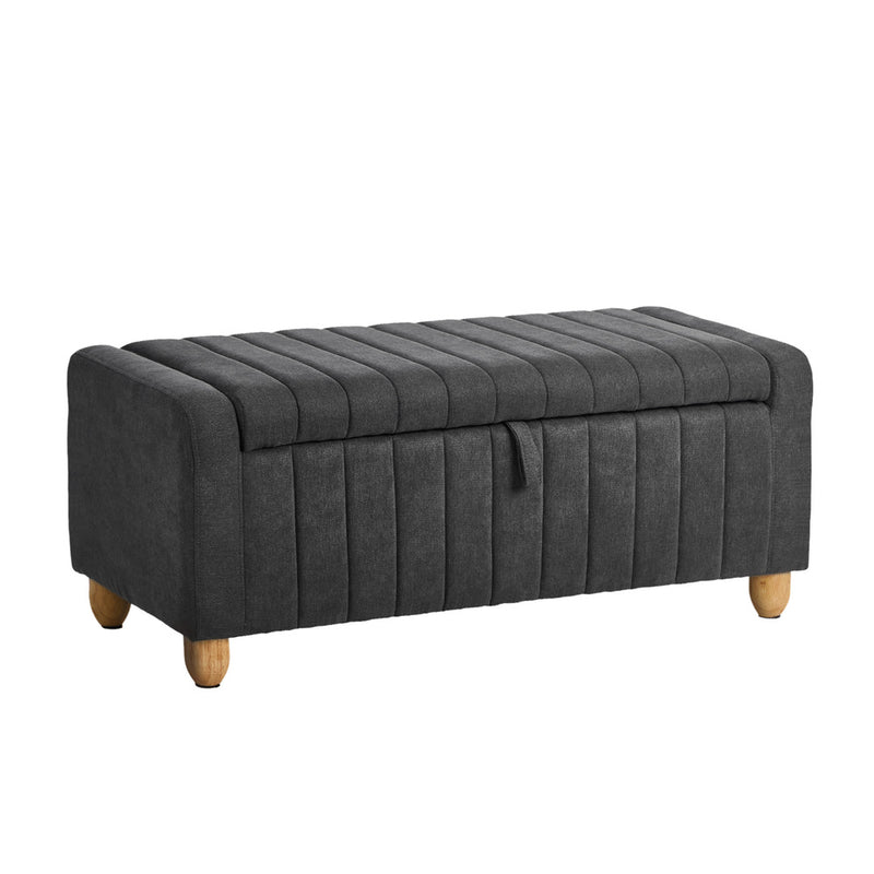 Oikiture Storage Ottoman Couch Footstool Linen Toy Chest Bench Grey