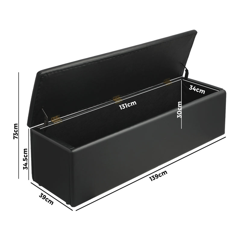 Oikiture Storage Ottoman XL PU Leather Black