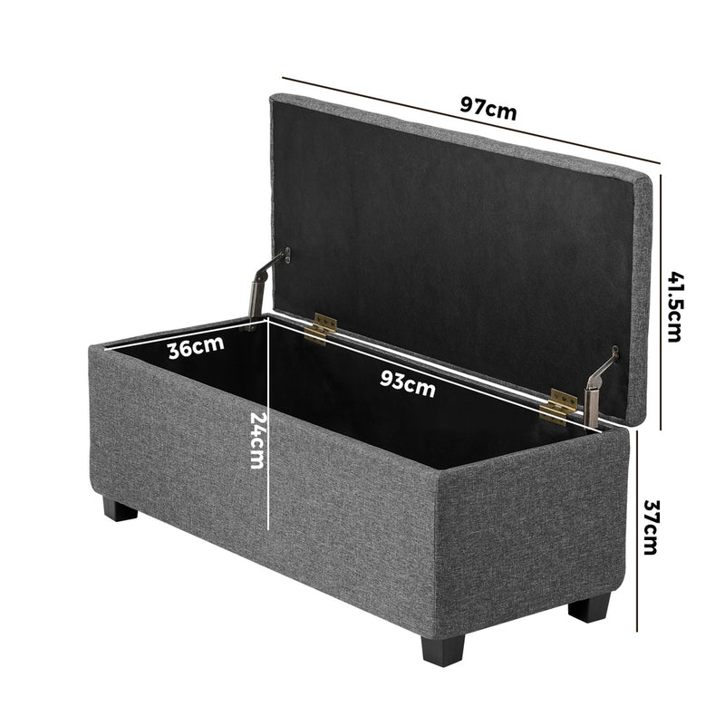 Oikiture Storage Ottoman Faux Linen Grey