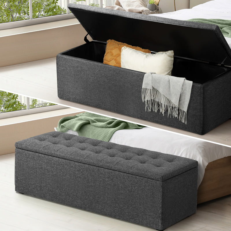 Oikiture Storage Ottoman XL Faux Linen Grey