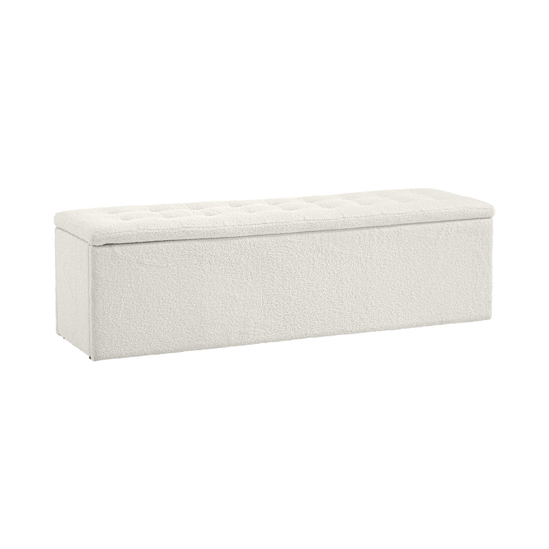 Oikiture Storage Ottoman XL Faux Sherpa White