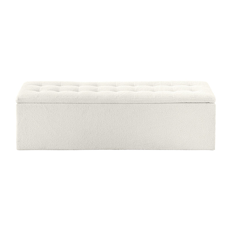 Oikiture Storage Ottoman XL Faux Sherpa White