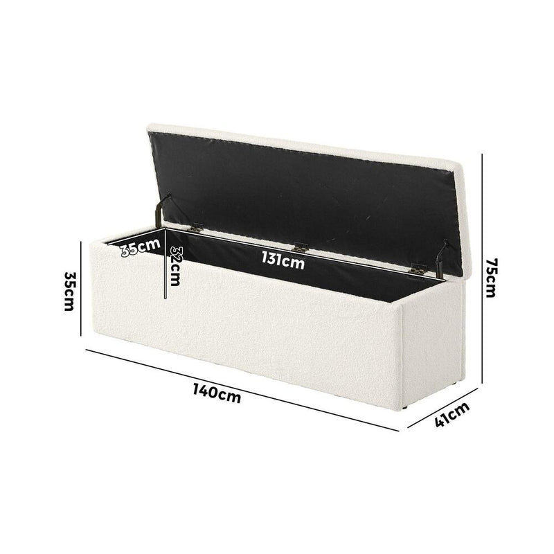 Oikiture Storage Ottoman XL Faux Sherpa White