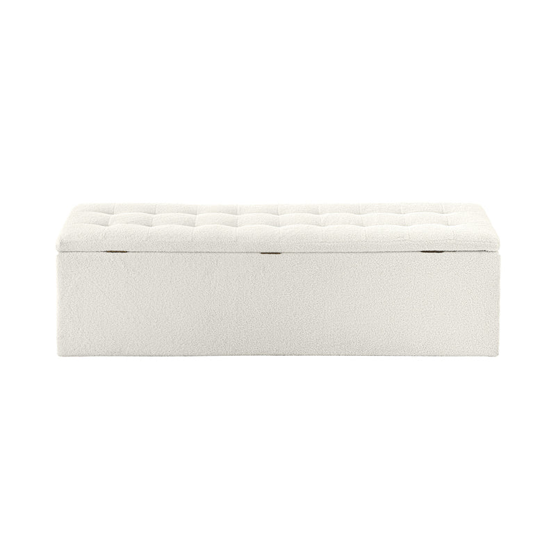 Oikiture Storage Ottoman XL Faux Sherpa White