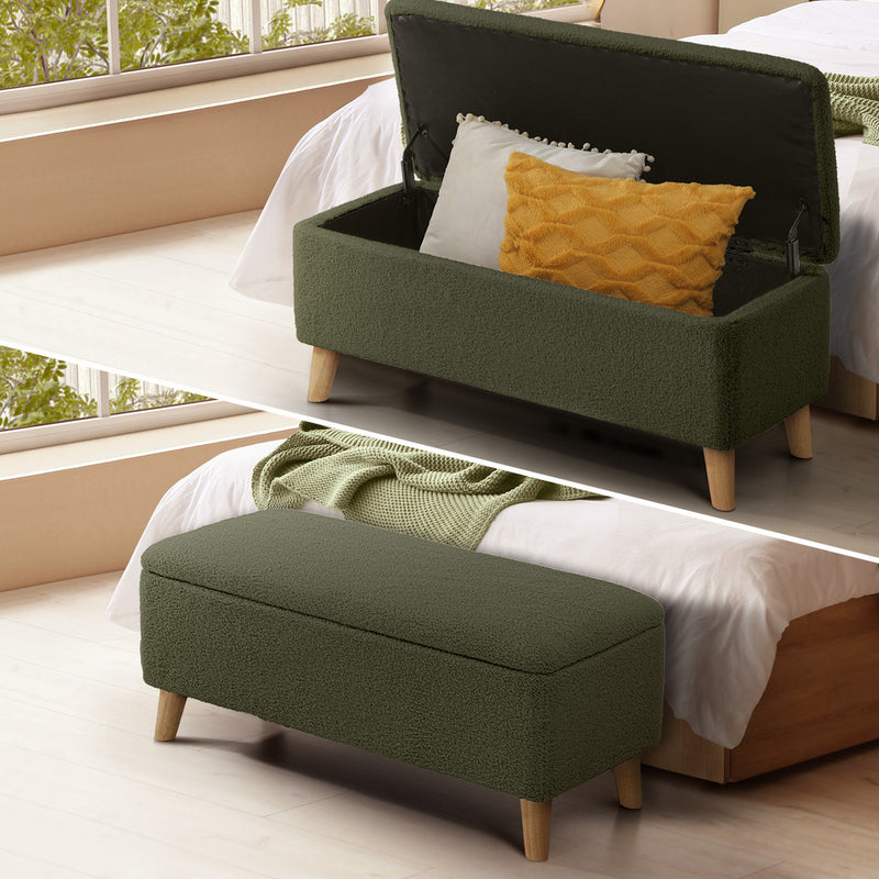 Oikiture Storage Ottoman Blanket Box Chest Toy Foot Stool Sherpa Green