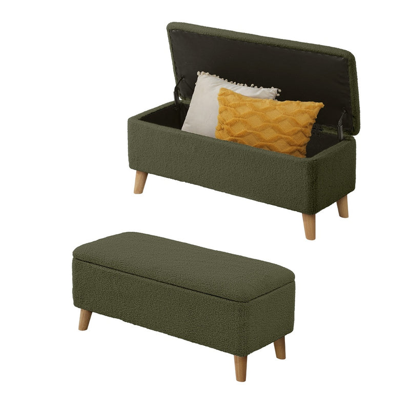 Oikiture Storage Ottoman Blanket Box Chest Toy Foot Stool Sherpa Green