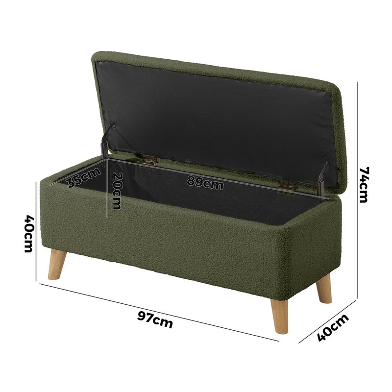 Oikiture Storage Ottoman Blanket Box Chest Toy Foot Stool Sherpa Green
