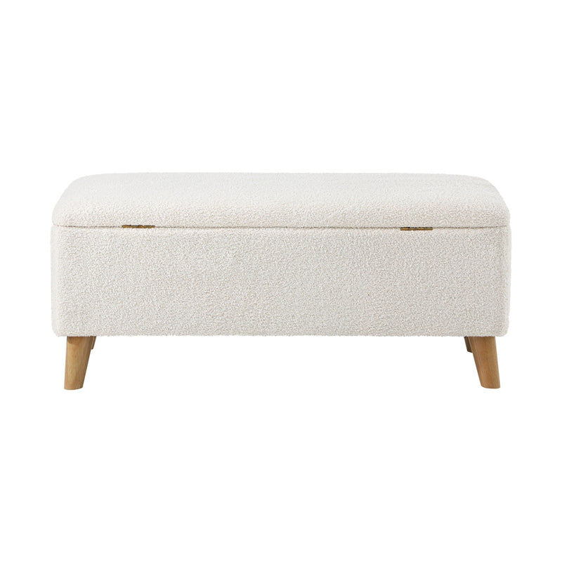 Oikiture Storage Ottoman Sherpa Fabric White