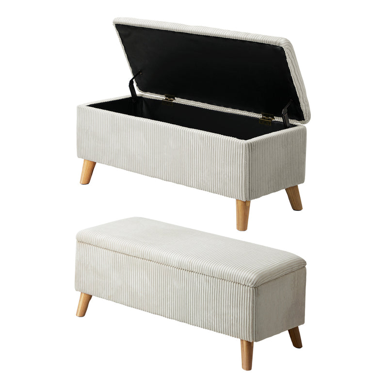 Oikiture Storage Ottoman Blanket Box LARGE Polyester Beige