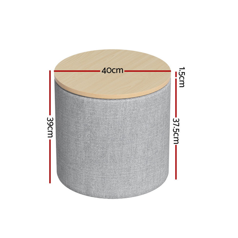 Artiss Storage Ottoman Blanket Box 40cm Linen Round Grey