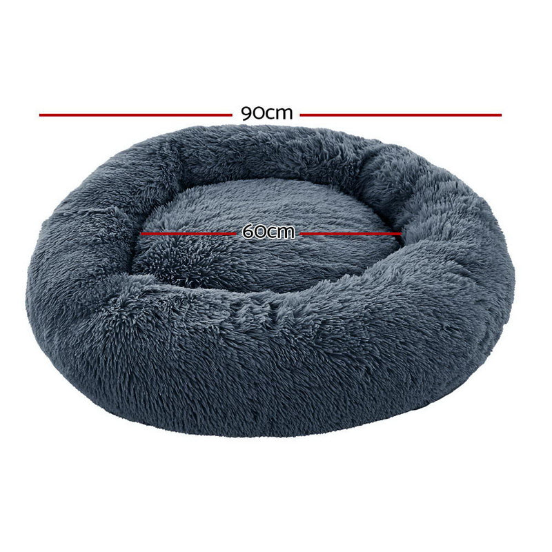 i.Pet Pet Bed Dog Cat 90cm Large Calming Soft Plush Bed Dark Grey