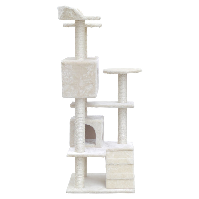 i.Pet Cat Tree 134cm Tower Scratching Post Scratcher Wood Condo House Bed Beige