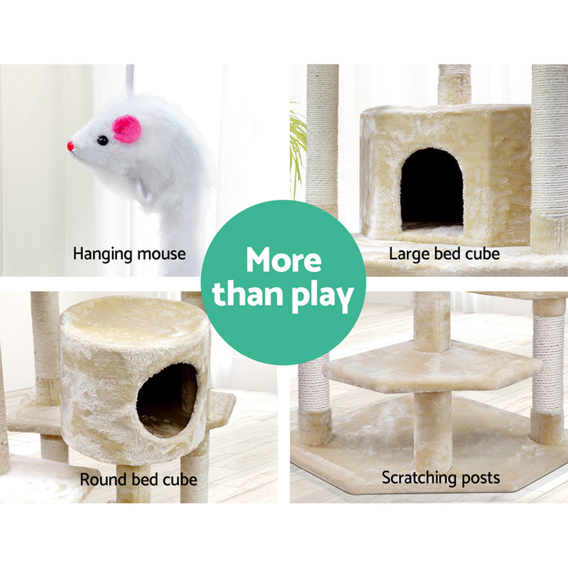 i.Pet Cat Tree 203cm Tower Scratching Post Scratcher Condo Trees House Bed Beige